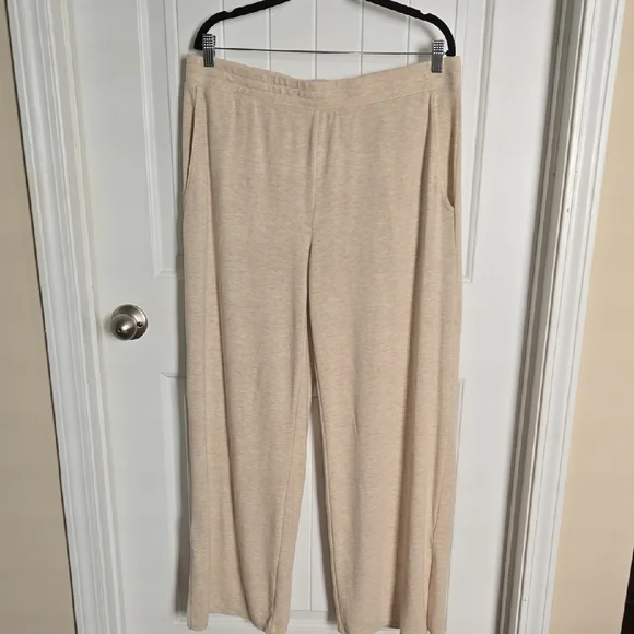 Soft & Cozy Loungewear Cream Heathered Wide Leg Pants with Elastic Waistband XL - Picture 2 of 5